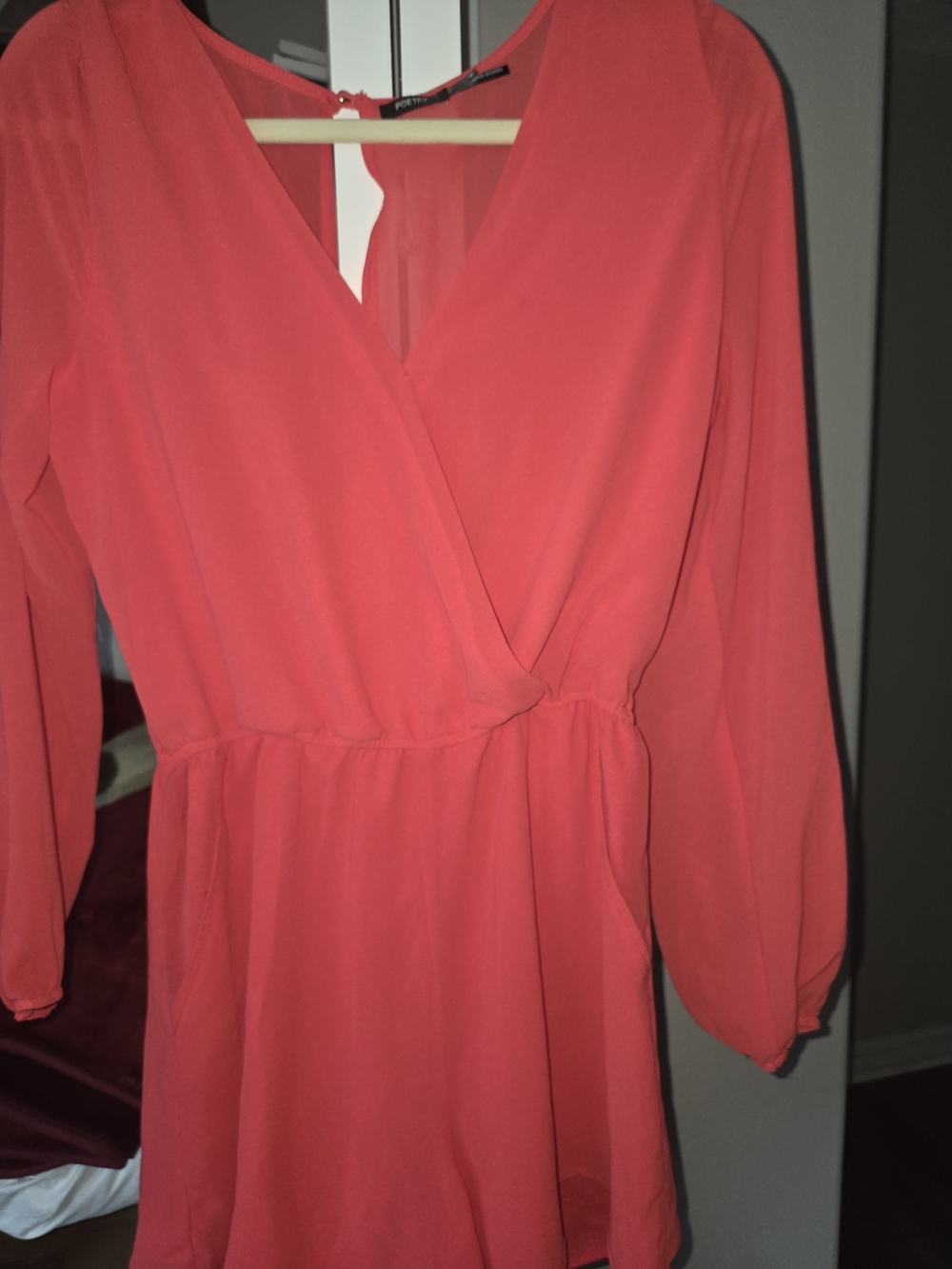 Poetry Coral Long-Sleeve Surplice Dress
